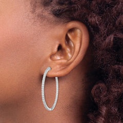 QE7577 Sterling Shimmer Sterling Silver Rhodium-plated 100 Stone 2mm CZ In and Out Round Hinged Hoop Earrings