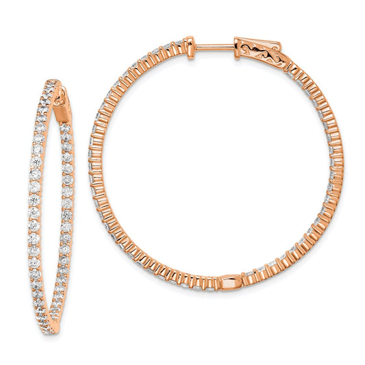 QE7577P Sterling Shimmer Sterling Silver Rose-tone Flash Rose Gold-plated 78 Stone 2mm CZ In and Out Round Hinged Hoop Earrings
