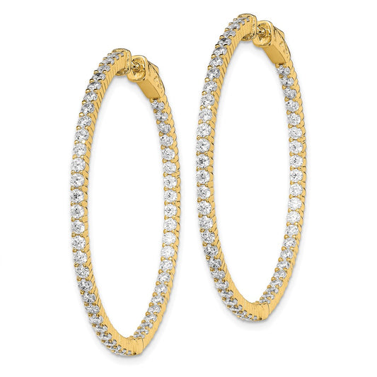QE7577Y Sterling Shimmer Sterling Silver Gold-tone Flash Gold-plated 100 Stone 2mm CZ In and Out Round Hinged Hoop Earrings