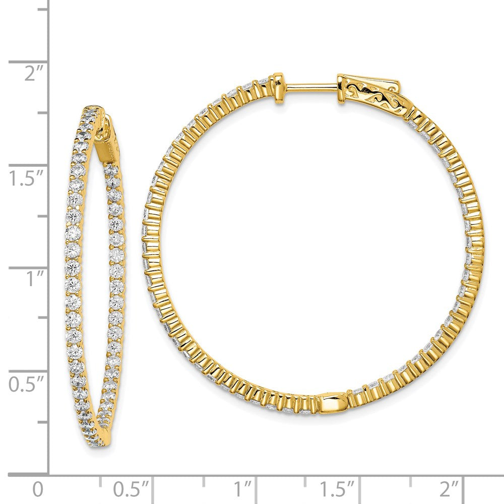 QE7577Y Sterling Shimmer Sterling Silver Gold-tone Flash Gold-plated 100 Stone 2mm CZ In and Out Round Hinged Hoop Earrings