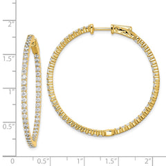 QE7577Y Sterling Shimmer Sterling Silver Gold-tone Flash Gold-plated 100 Stone 2mm CZ In and Out Round Hinged Hoop Earrings