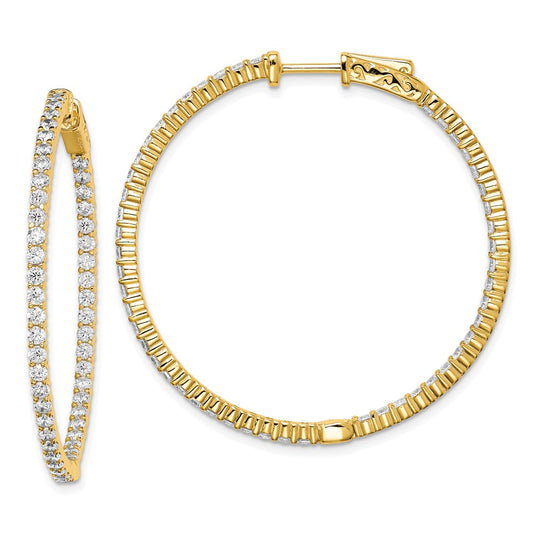 QE7577Y Sterling Shimmer Sterling Silver Gold-tone Flash Gold-plated 100 Stone 2mm CZ In and Out Round Hinged Hoop Earrings