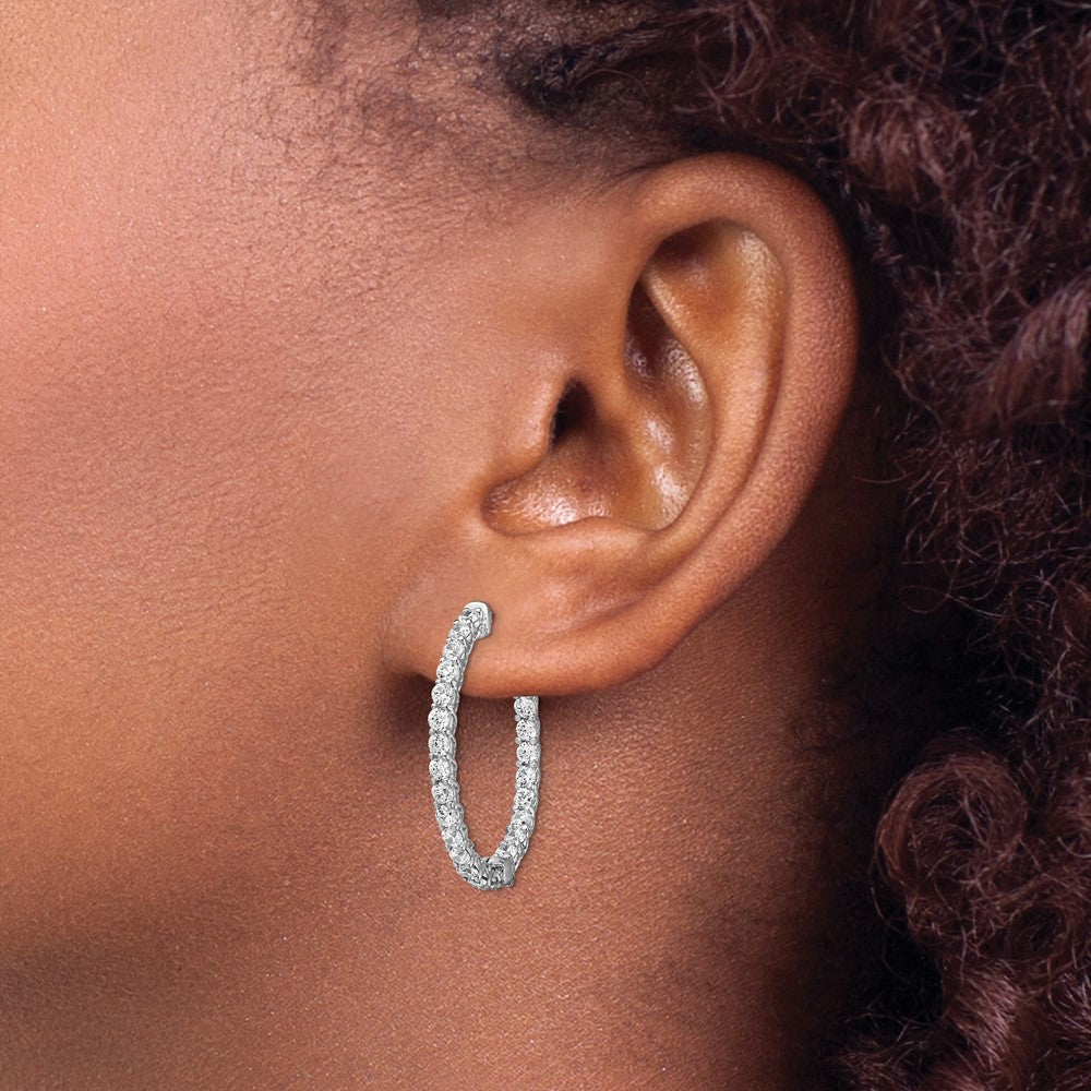 QE7578 Sterling Shimmer Sterling Silver Rhodium-plated 46 Stone 2.25mm CZ In and Out Oval Hinged Hoop Earrings