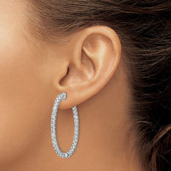 QE7579 Sterling Shimmer Sterling Silver Rhodium-plated 66 Stone 2.3mm CZ In and Out Oval Hinged Hoop Earrings