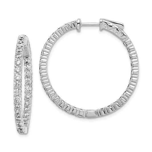 QE7581 Sterling Shimmer Sterling Silver Rhodium-plated 60 Stone 2.25mm CZ In and Out Round Hinged Hoop Earrings