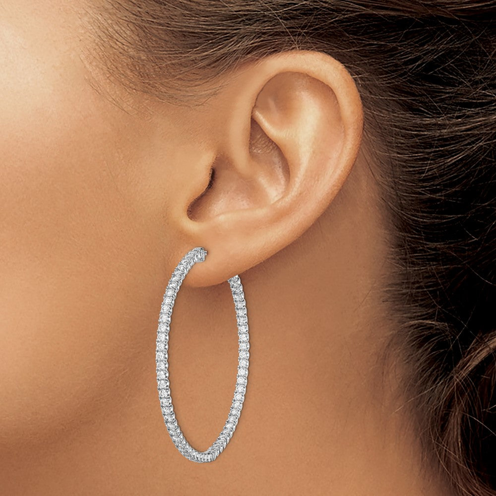 QE7583 Sterling Shimmer Sterling Silver Rhodium-plated 126 Stone 2.25mm CZ In and Out Round Hinged Hoop Earrings