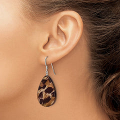 QE7592 Sterling Silver Polished Brown Mother of Pearl Teardrop Dangle Earrings