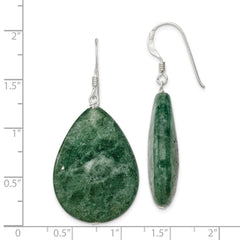 QE7617 Sterling Silver Polished Cracked Aventurine Green Teardrop Dangle Earrings