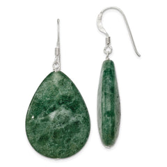 QE7617 Sterling Silver Polished Cracked Aventurine Green Teardrop Dangle Earrings