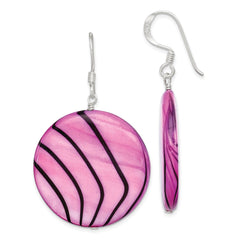 QE7620 Sterling Silver Polished Pink & Black Mother of Pearl Disc Dangle Earrings