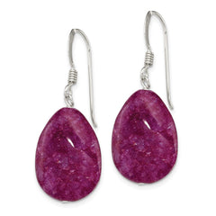 QE7629 Sterling Silver Polished Pink Cracked Aventurine Teardrop Dangle Earrings