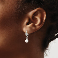 QE7661 Sterling Silver Rhodium-plated 6-7mm White Round Freshwater Cultured Pearl Heart Leverback Dangle Earrings