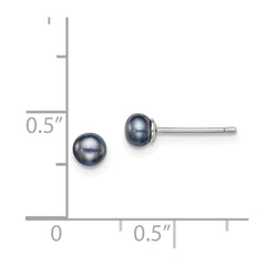 QE7668 Sterling Silver Rhodium-plated 4-5mm Black Button Freshwater Cultured Pearl Post Earrings