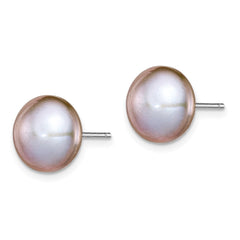 QE7669 Sterling Silver Rhodium-plated 10-11mm Grey Button Freshwater Cultured Pearl Post Earrings