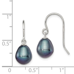 QE7672 Sterling Silver Rhodium-plated 8-9mm Black Rice Freshwater Cultured Pearl Dangle Earrings
