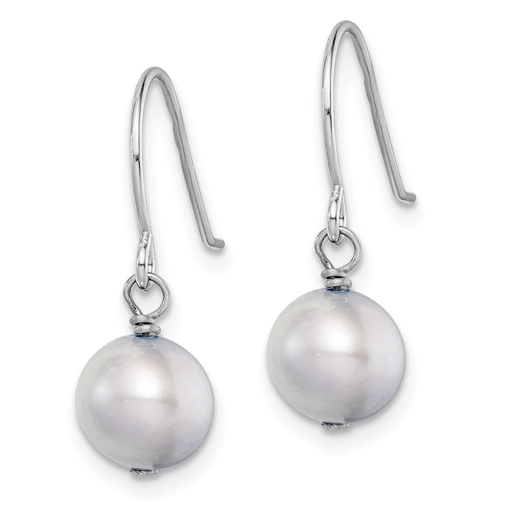 QE7673 Sterling Silver Rhodium-plated 7-8mm Grey Semi-Round Freshwater Cultured Pearl Dangle Earrings