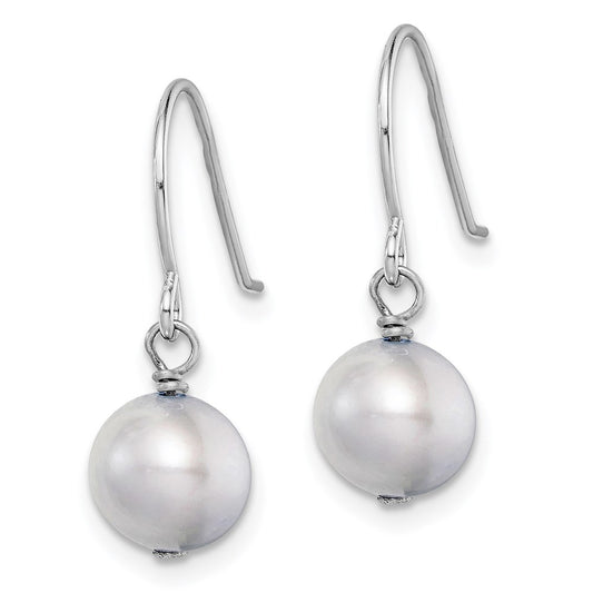 QE7673 Sterling Silver Rhodium-plated 7-8mm Grey Semi-Round Freshwater Cultured Pearl Dangle Earrings