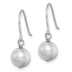 QE7673 Sterling Silver Rhodium-plated 7-8mm Grey Semi-Round Freshwater Cultured Pearl Dangle Earrings