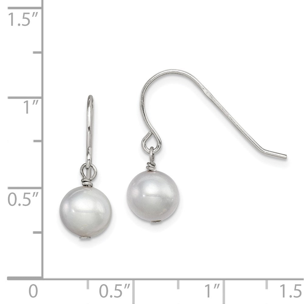 QE7673 Sterling Silver Rhodium-plated 7-8mm Grey Semi-Round Freshwater Cultured Pearl Dangle Earrings