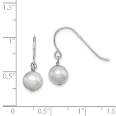 QE7673 Sterling Silver Rhodium-plated 7-8mm Grey Semi-Round Freshwater Cultured Pearl Dangle Earrings