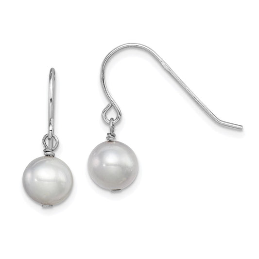 QE7673 Sterling Silver Rhodium-plated 7-8mm Grey Semi-Round Freshwater Cultured Pearl Dangle Earrings