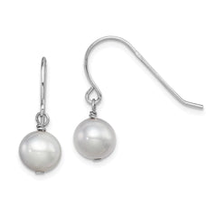 QE7673 Sterling Silver Rhodium-plated 7-8mm Grey Semi-Round Freshwater Cultured Pearl Dangle Earrings