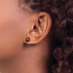 QE7683 Sterling Silver Rhodium-plated 8-9mm Brown Button Freshwater Cultured Pearl Post Earring
