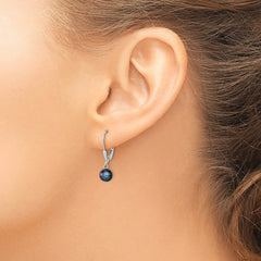 QE7702 Sterling Silver Rhodium-plated 6-7mm Black Round Freshwater Cultured Pearl Leverback Dangle Earrings
