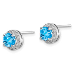 QE7735BT Sterling Silver Rhodium-plated Diamond and Blue Topaz Earring