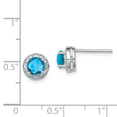 QE7735BT Sterling Silver Rhodium-plated Diamond and Blue Topaz Earring