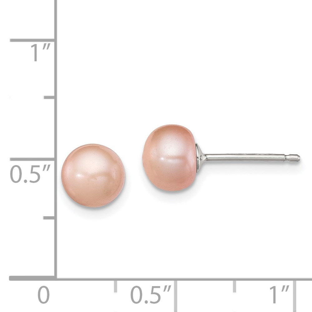 QE7780 Sterling Silver Polished Pink 6-7mm Freshwater Cultured Pearl Button Post Earrings