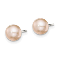 QE7784 Sterling Silver Rhodium-plated 6-7mm Pink Button Freshwater Cultured Pearl Post Earrings
