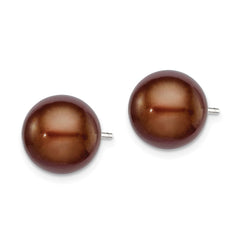 QE7787 Sterling Silver Rhodium-plated 10-11mm Brown Button Freshwater Cultured Pearl Post Earrings