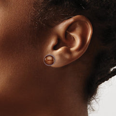 QE7787 Sterling Silver Rhodium-plated 10-11mm Brown Button Freshwater Cultured Pearl Post Earrings