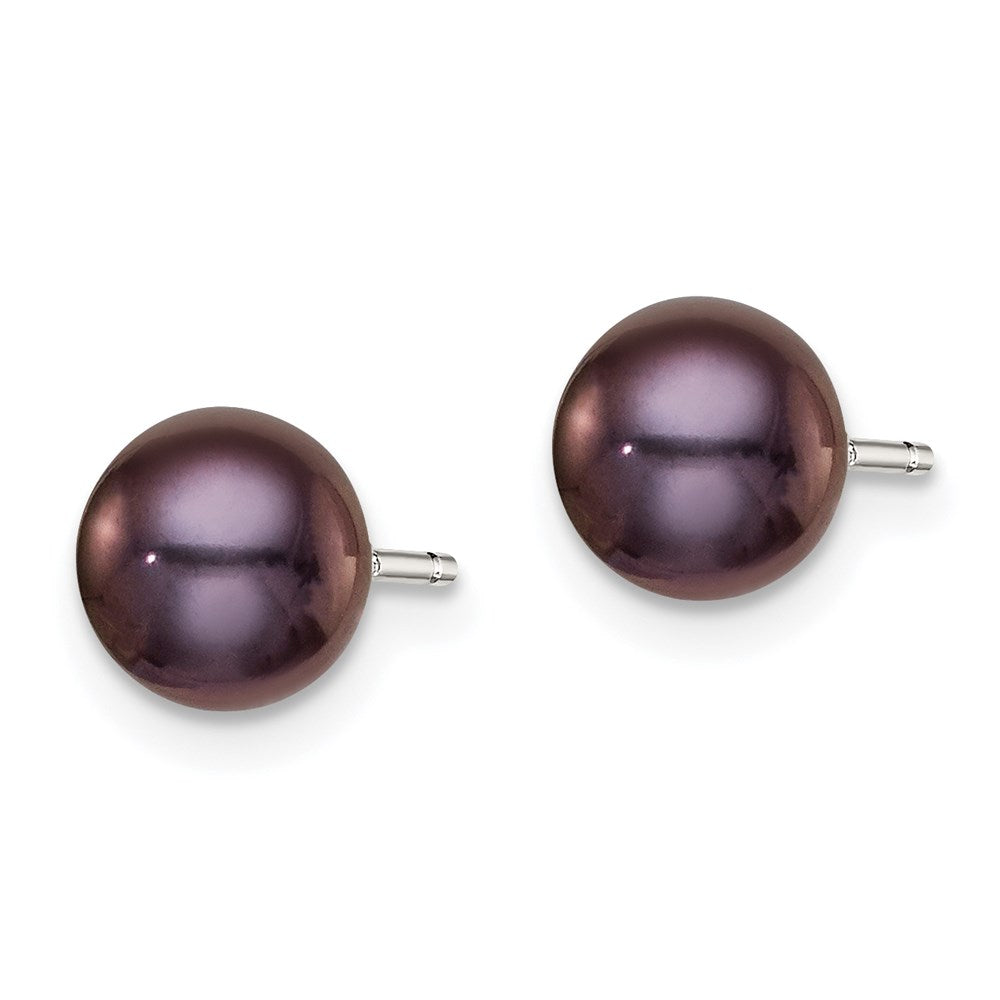QE7797 Sterling Silver Rhodium-plated 6-7mm Black Button Freshwater Cultured Pearl Post Earrings