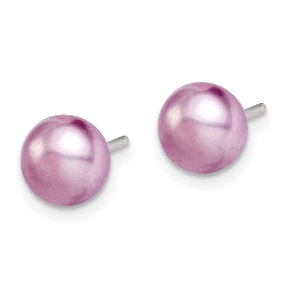 QE7805 Sterling Silver Polished Purple 6-7mm Freshwater Cultured Pearl Button Post Earrings
