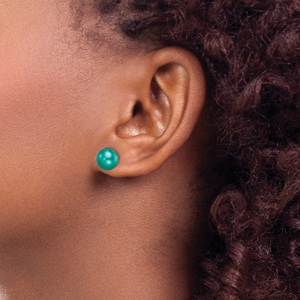 QE7806 Sterling Silver Polished Teal 6-7mm Freshwater Cultured Pearl Button Post Earrings