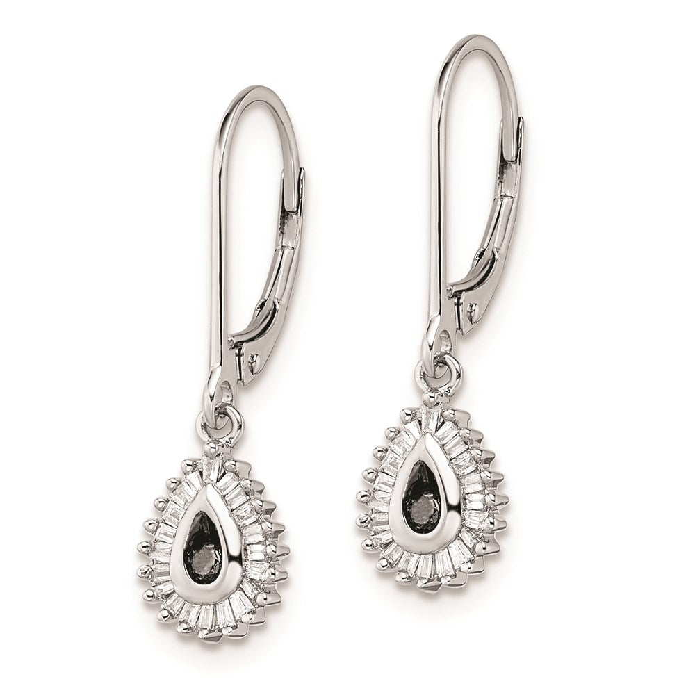 QE7846 White Night Sterling Silver Rhodium-plated Black and White Diamond Dangle Leverback Earrings