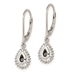 QE7846 White Night Sterling Silver Rhodium-plated Black and White Diamond Dangle Leverback Earrings
