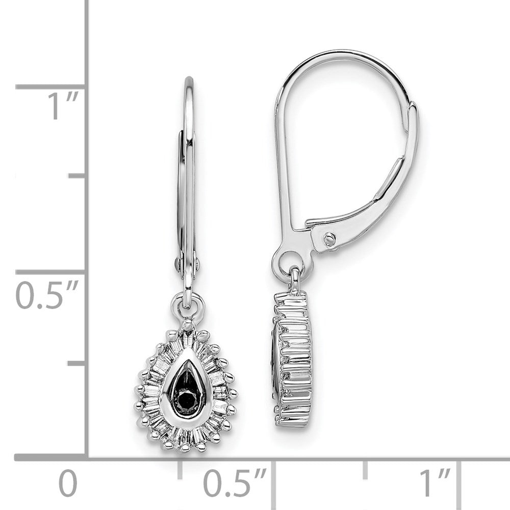 QE7846 White Night Sterling Silver Rhodium-plated Black and White Diamond Dangle Leverback Earrings