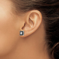 QE7869 White Night Sterling Silver Rhodium-plated Black and White Diamond Square Post Earrings