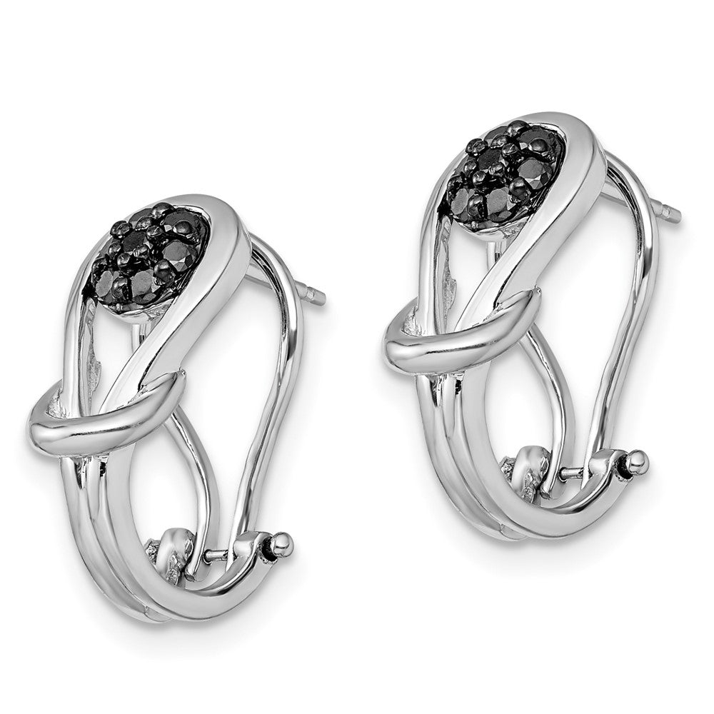 QE7874 White Night Sterling Silver Rhodium-plated Black Diamond Love Knot Omega Back Earrings