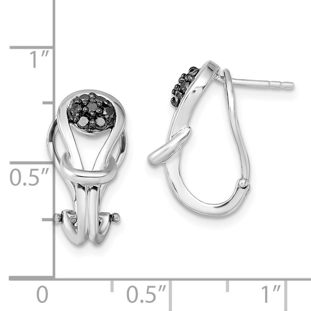 QE7874 White Night Sterling Silver Rhodium-plated Black Diamond Love Knot Omega Back Earrings