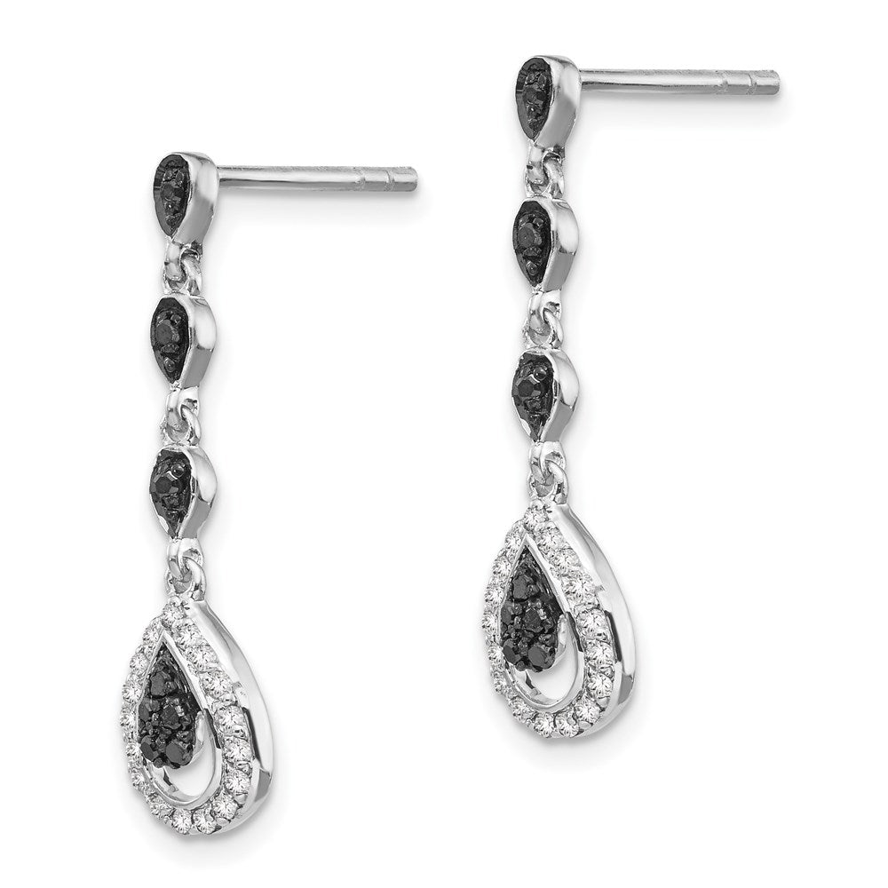 QE7875 White Night Sterling Silver Rhodium-plated Black and White Diamond Teardrop Post Dangle Earrings