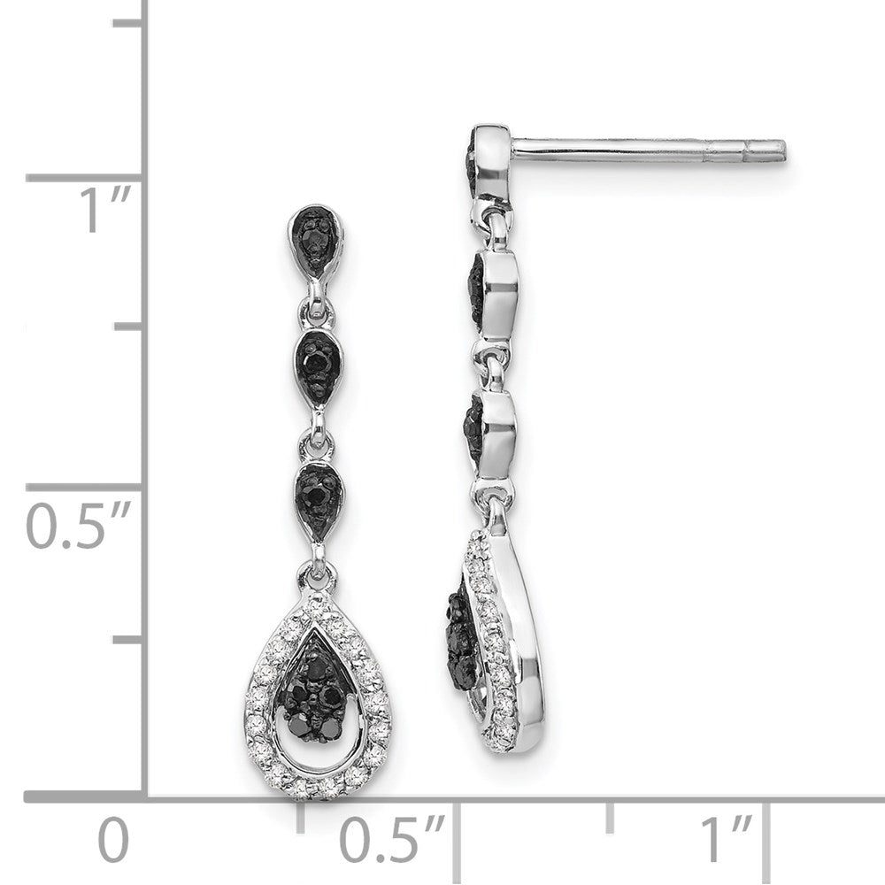 QE7875 White Night Sterling Silver Rhodium-plated Black and White Diamond Teardrop Post Dangle Earrings