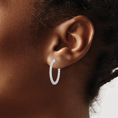 QE7942 Sterling Shimmer Sterling Silver Rhodium-plated 60 Stone 1.5mm CZ In and Out Round Hinged Hoop Earrings