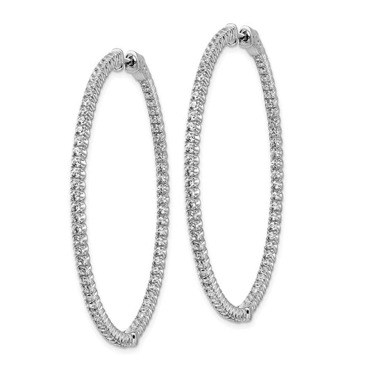 QE7944 Sterling Shimmer Sterling Silver Rhodium-plated 140 Stone 1.5mm CZ In and Out Round Hinged Hoop Earrings