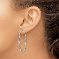QE7944 Sterling Shimmer Sterling Silver Rhodium-plated 140 Stone 1.5mm CZ In and Out Round Hinged Hoop Earrings