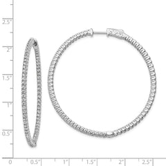QE7944 Sterling Shimmer Sterling Silver Rhodium-plated 140 Stone 1.5mm CZ In and Out Round Hinged Hoop Earrings