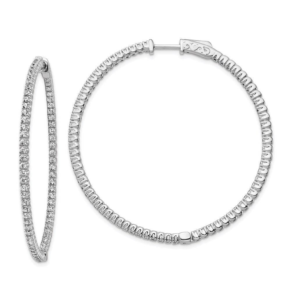 QE7944 Sterling Shimmer Sterling Silver Rhodium-plated 140 Stone 1.5mm CZ In and Out Round Hinged Hoop Earrings